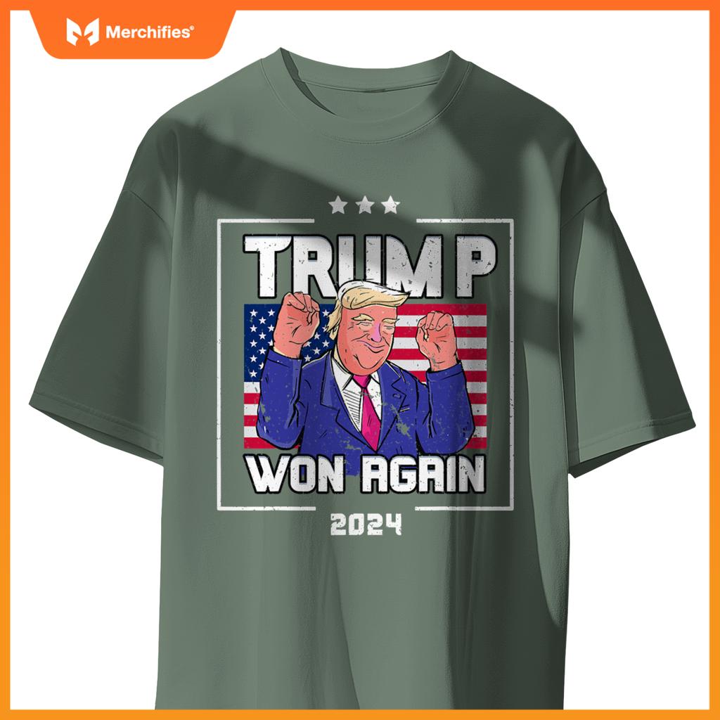 Trump Won Again 2024 Patriotic Victory Celebration T-Shirt