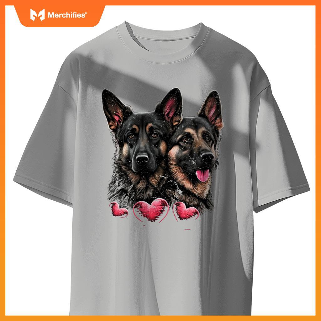 Two Alsatian Dogs Valentines Day Love Couple German Shepherd T-Shirt
