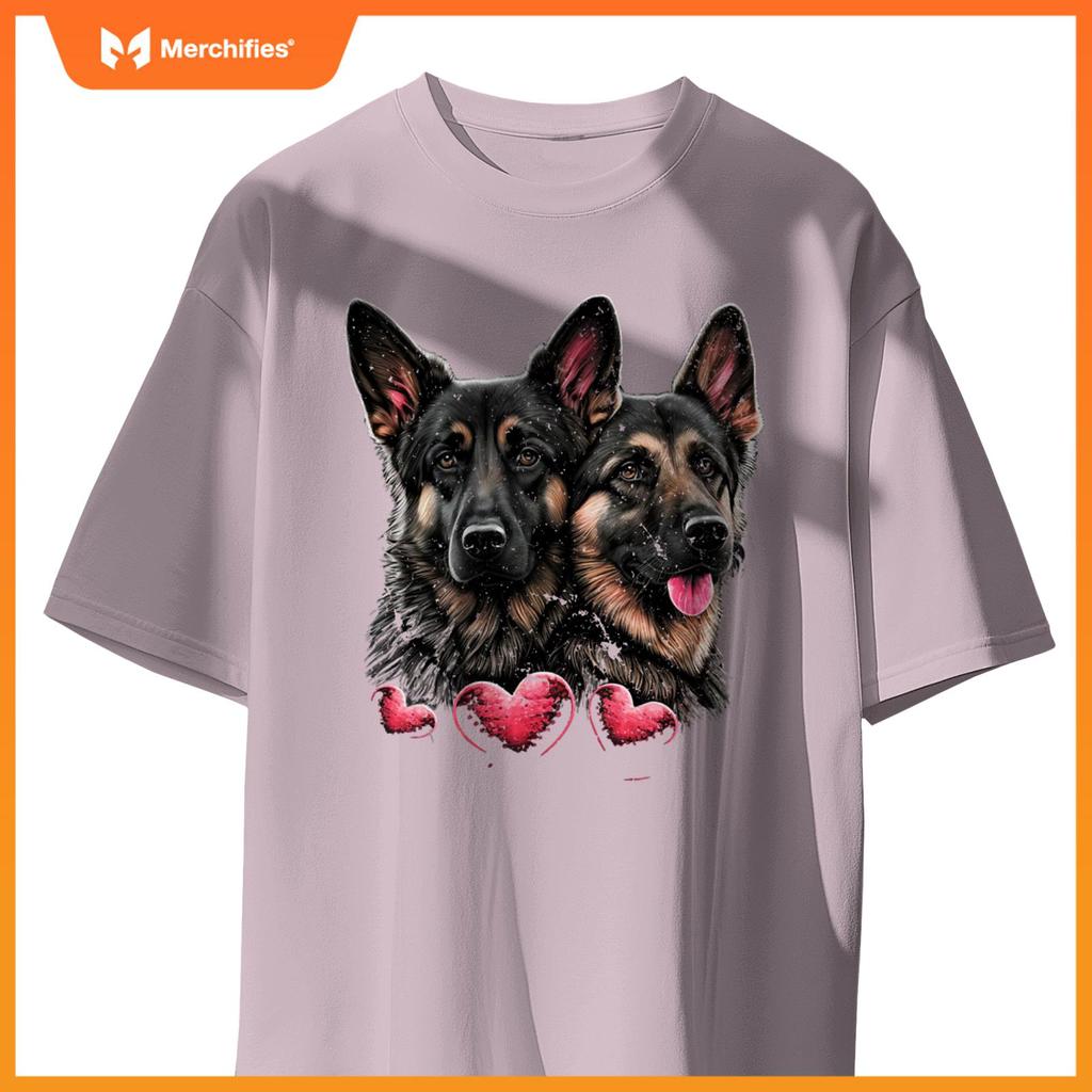 Two Alsatian Dogs Valentines Day Love Couple German Shepherd T-Shirt