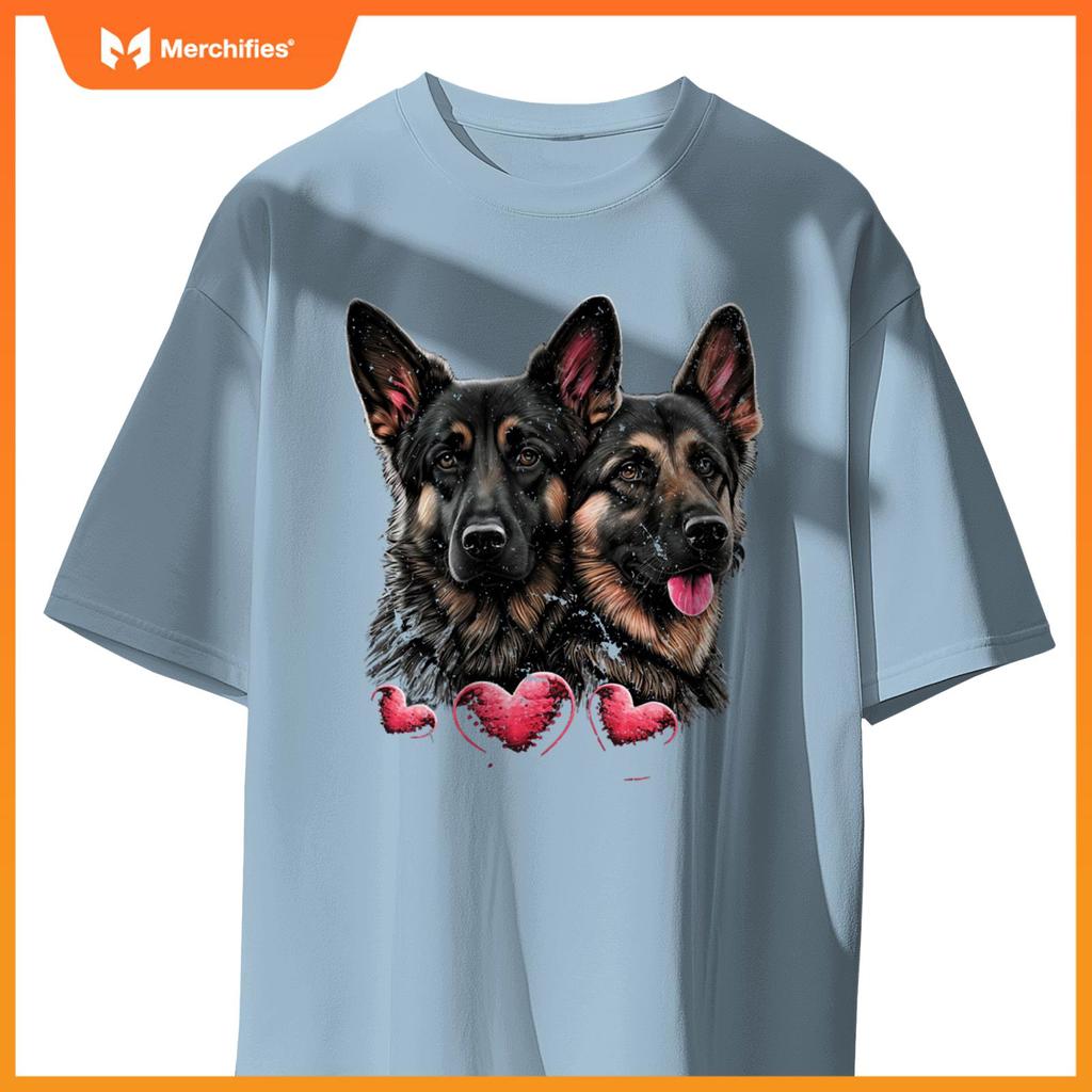 Two Alsatian Dogs Valentines Day Love Couple German Shepherd T-Shirt