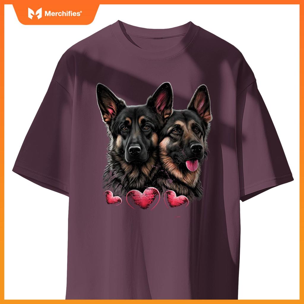 Two Alsatian Dogs Valentines Day Love Couple German Shepherd T-Shirt