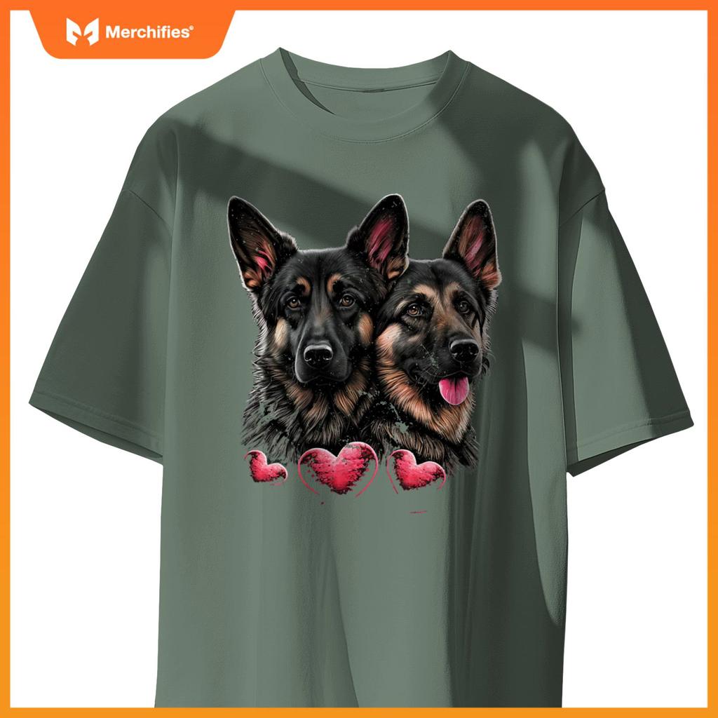 Two Alsatian Dogs Valentines Day Love Couple German Shepherd T-Shirt