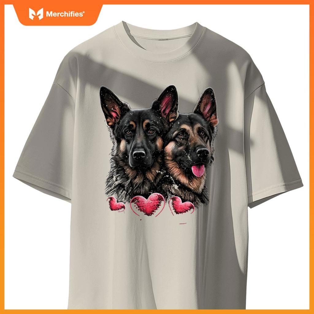Two Alsatian Dogs Valentines Day Love Couple German Shepherd T-Shirt