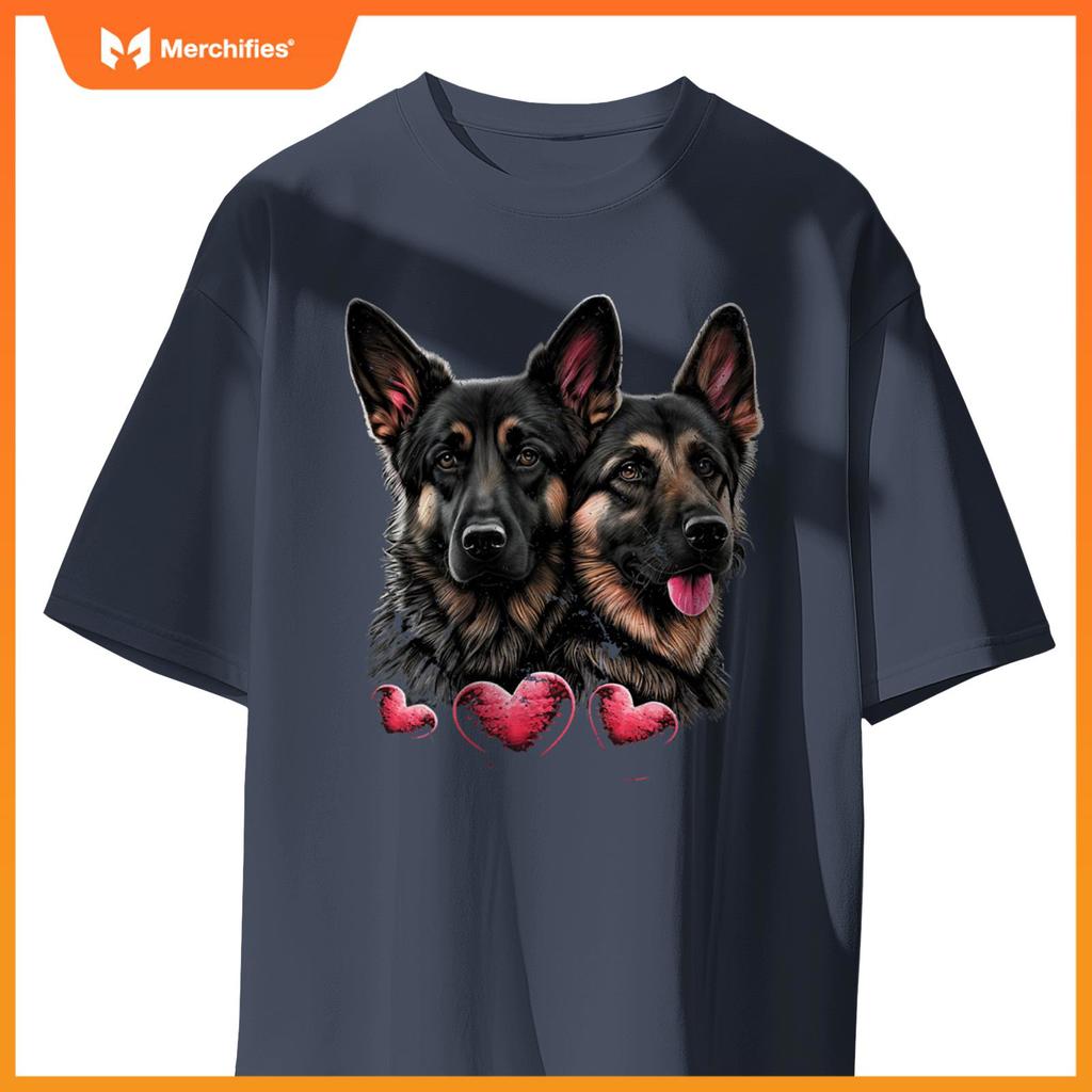 Two Alsatian Dogs Valentines Day Love Couple German Shepherd T-Shirt