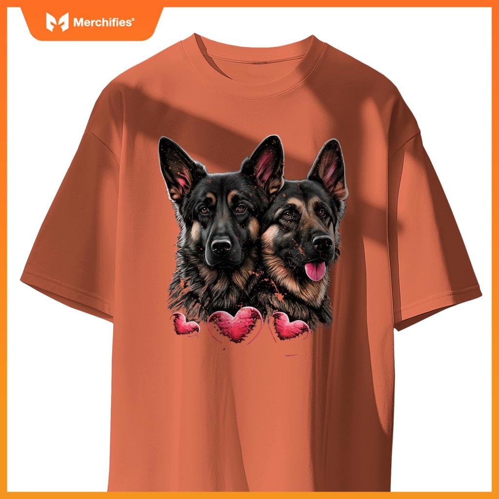 Two Alsatian Dogs Valentines Day Love Couple German Shepherd T-Shirt