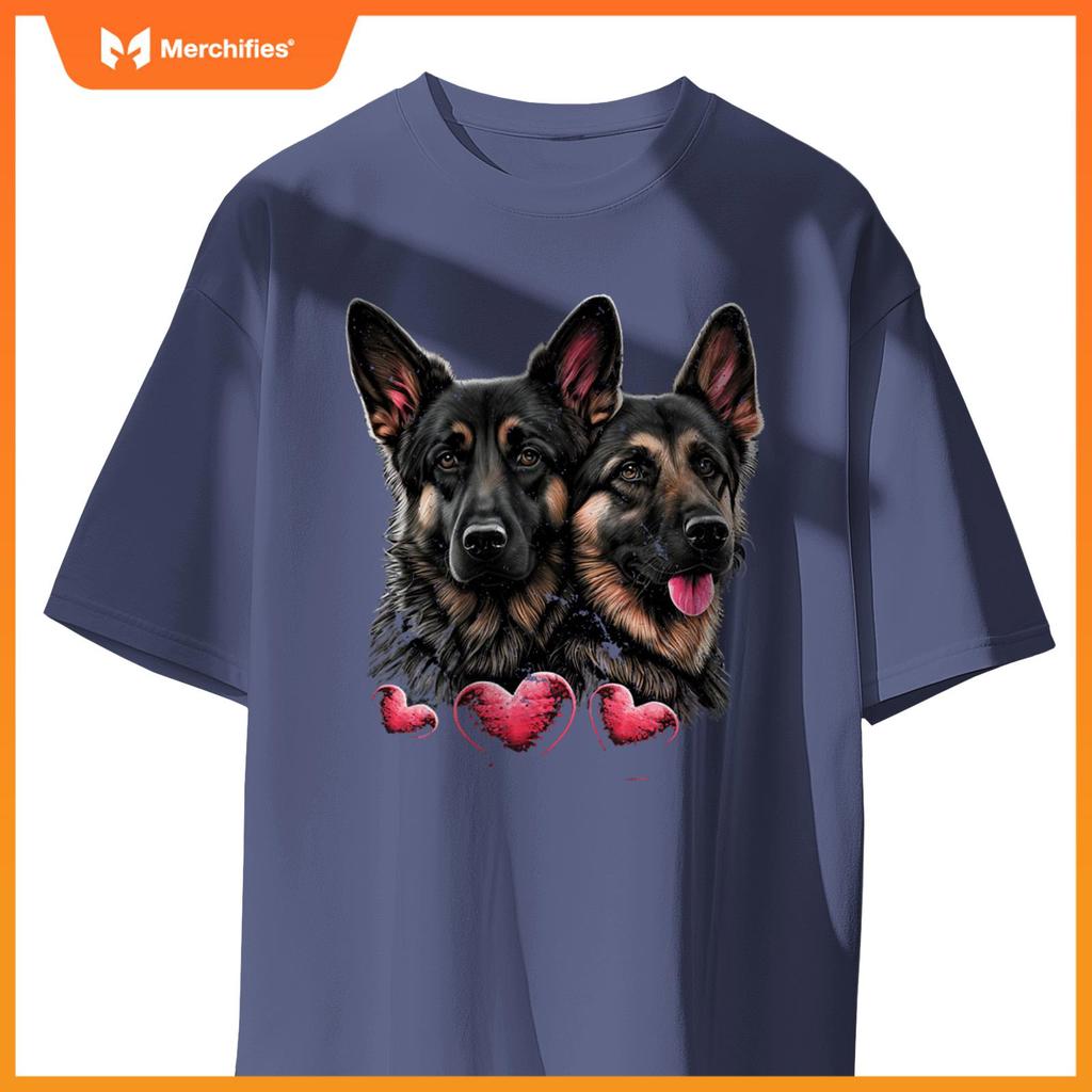 Two Alsatian Dogs Valentines Day Love Couple German Shepherd T-Shirt