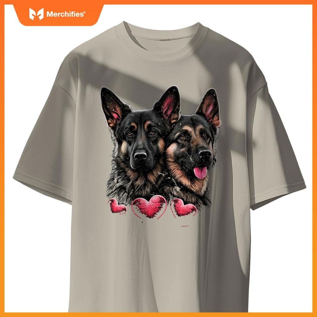 Two Alsatian Dogs Valentines Day Love Couple German Shepherd T-Shirt