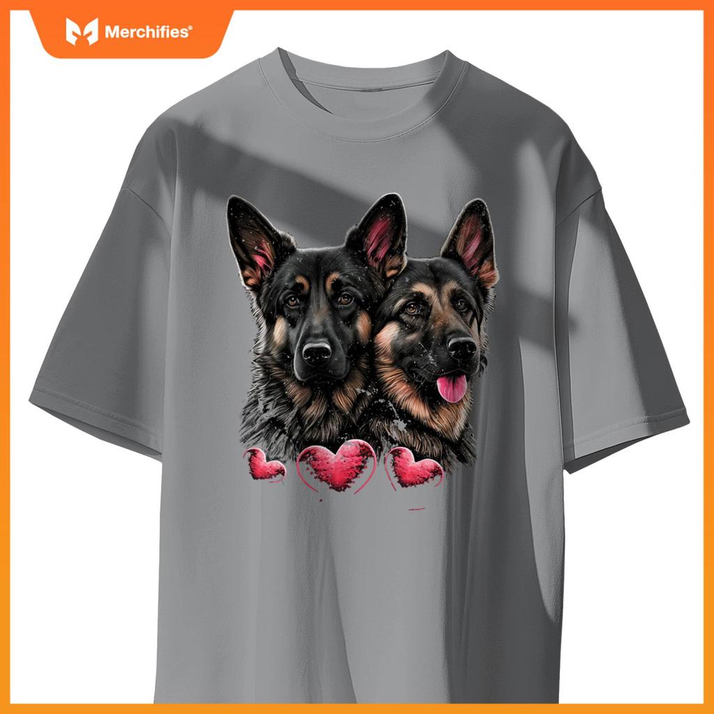 Two Alsatian Dogs Valentines Day Love Couple German Shepherd T-Shirt