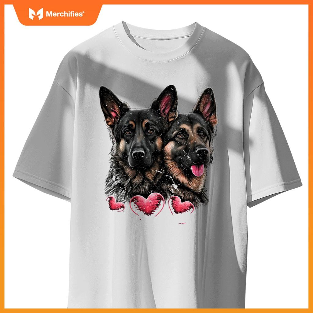 Two Alsatian Dogs Valentines Day Love Couple German Shepherd T-Shirt