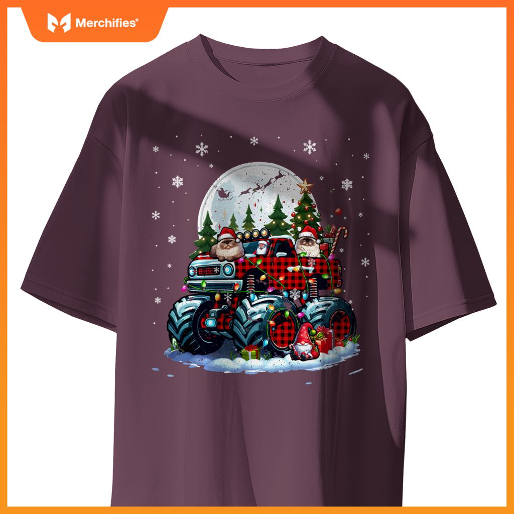 Two Santa Himalayan Cats On Monster Truck Santa Gnome Owner T-Shirt