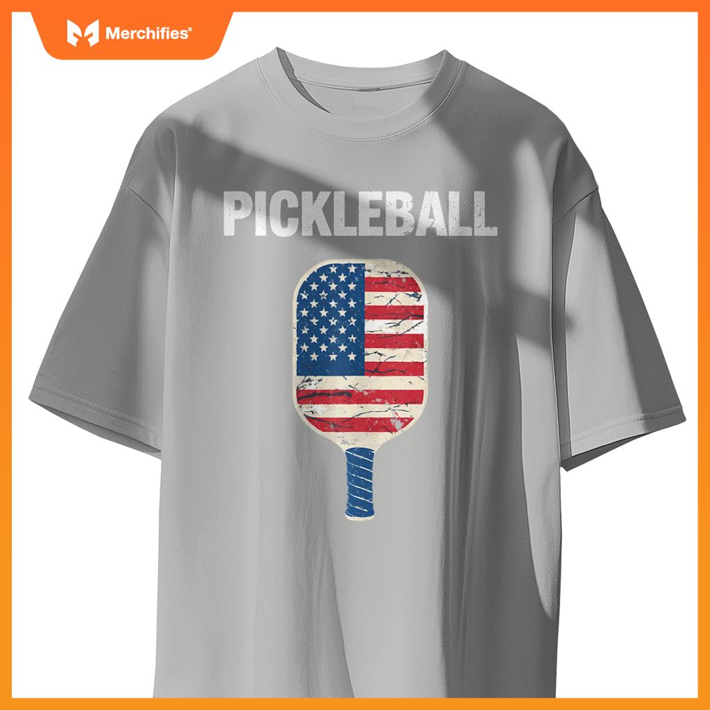 US Flag Pickleball Player Patriotic Paddleball Lover America T-Shirt