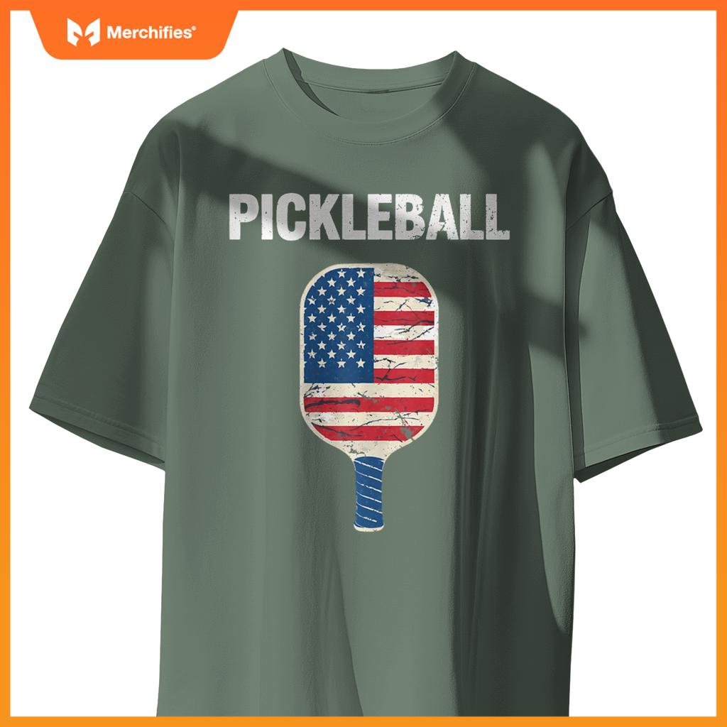 US Flag Pickleball Player Patriotic Paddleball Lover America T-Shirt