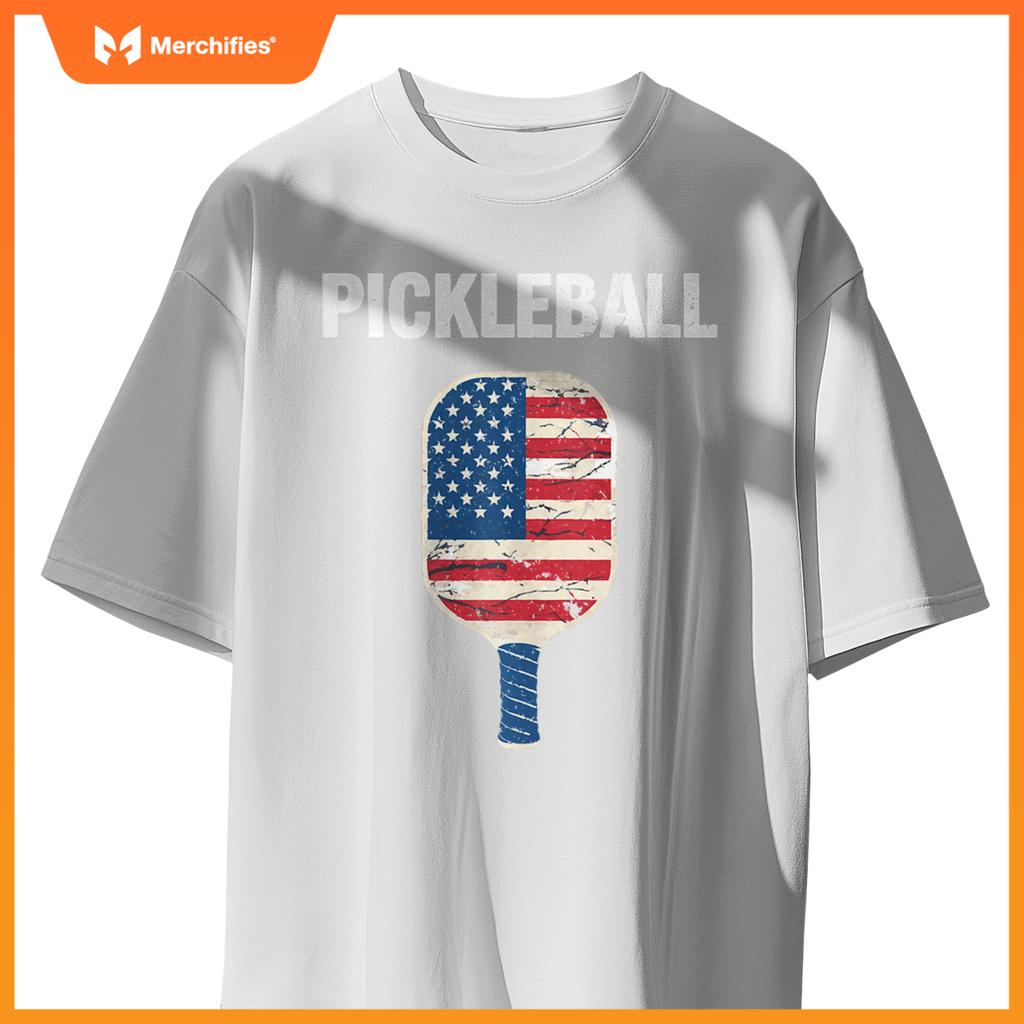 US Flag Pickleball Player Patriotic Paddleball Lover America T-Shirt