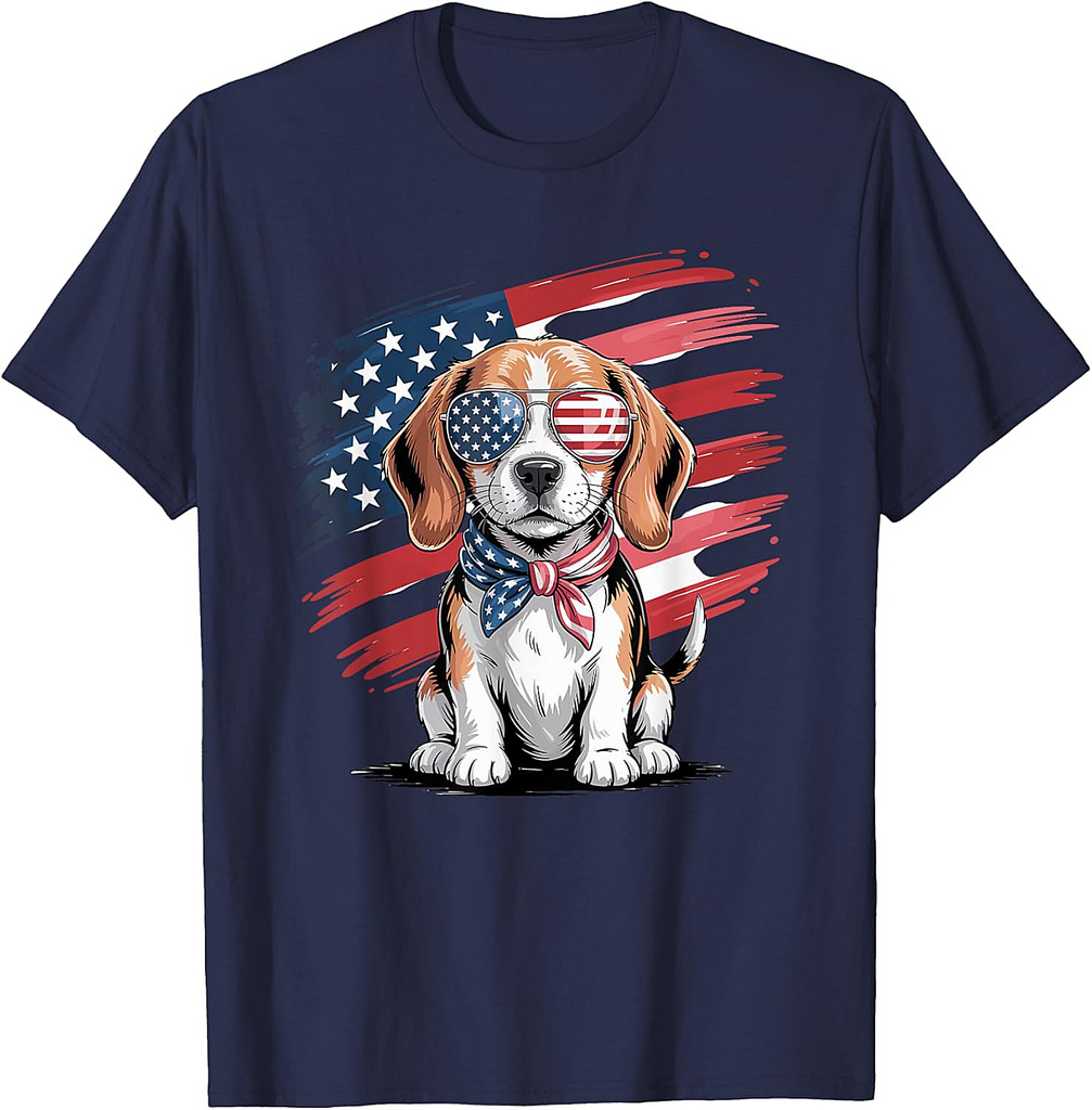 US Flag Watercolor Beagle 4th July T-Shirt
