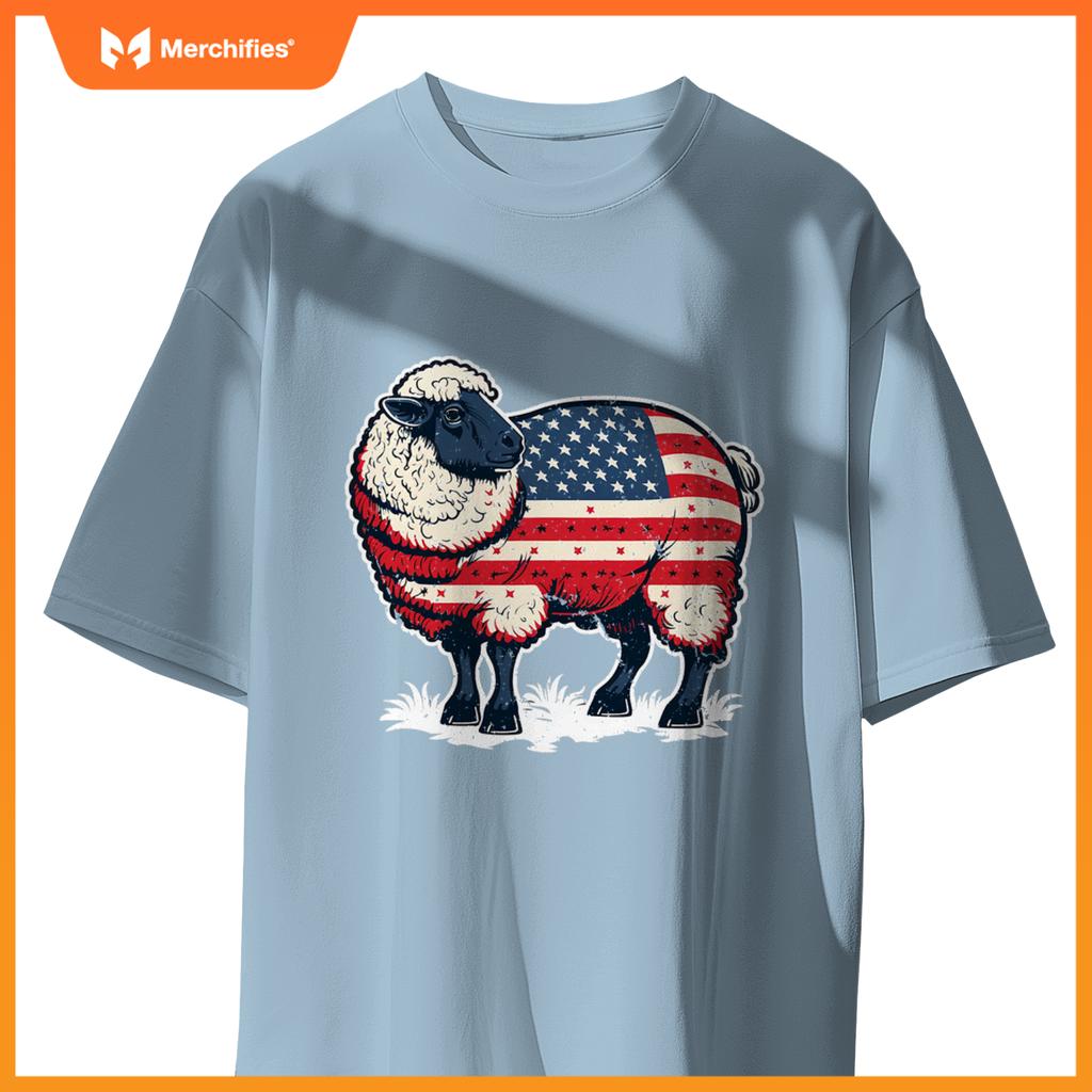 USA 4th Of July Sheep on Patriotic American Sheep T-Shirt