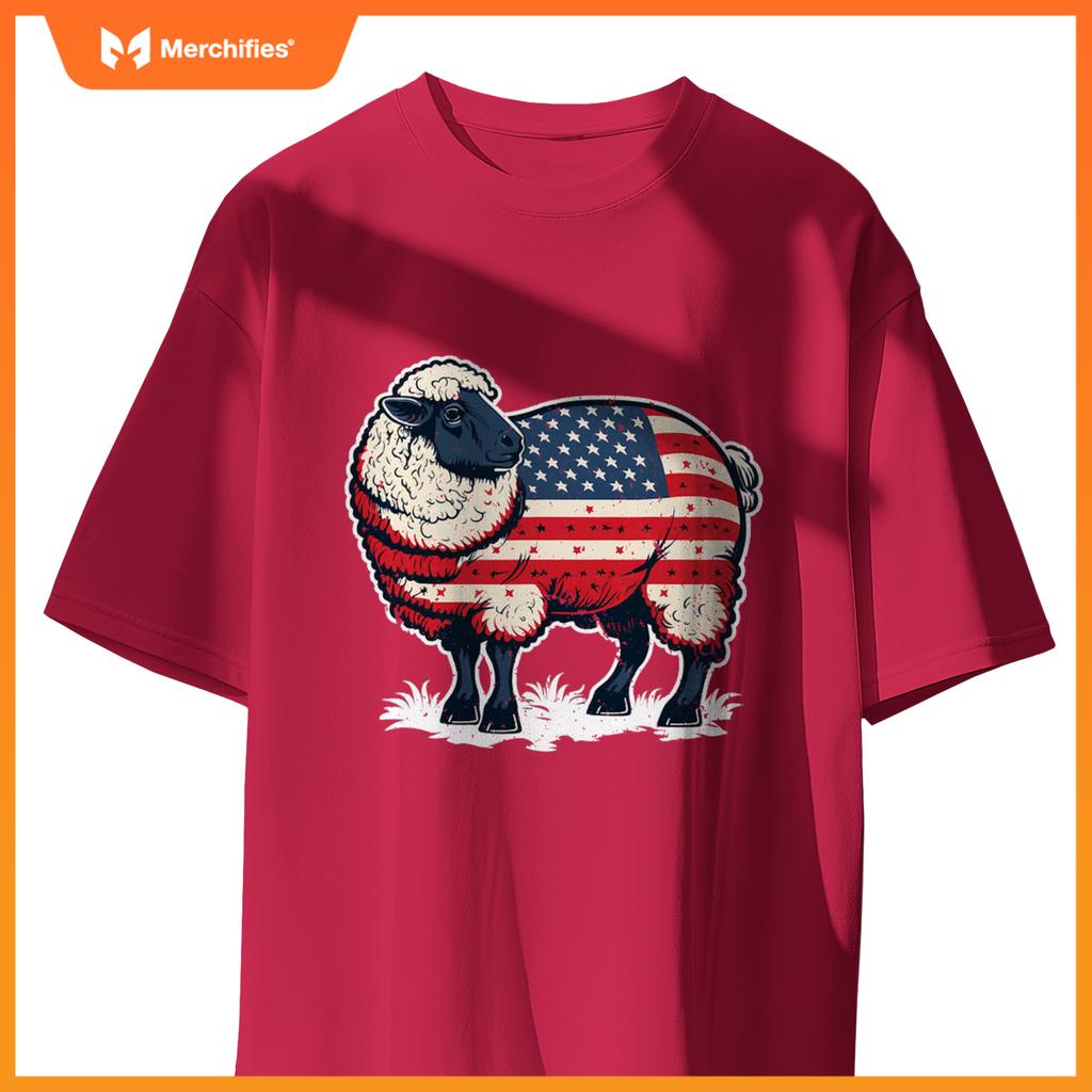 USA 4th Of July Sheep on Patriotic American Sheep T-Shirt