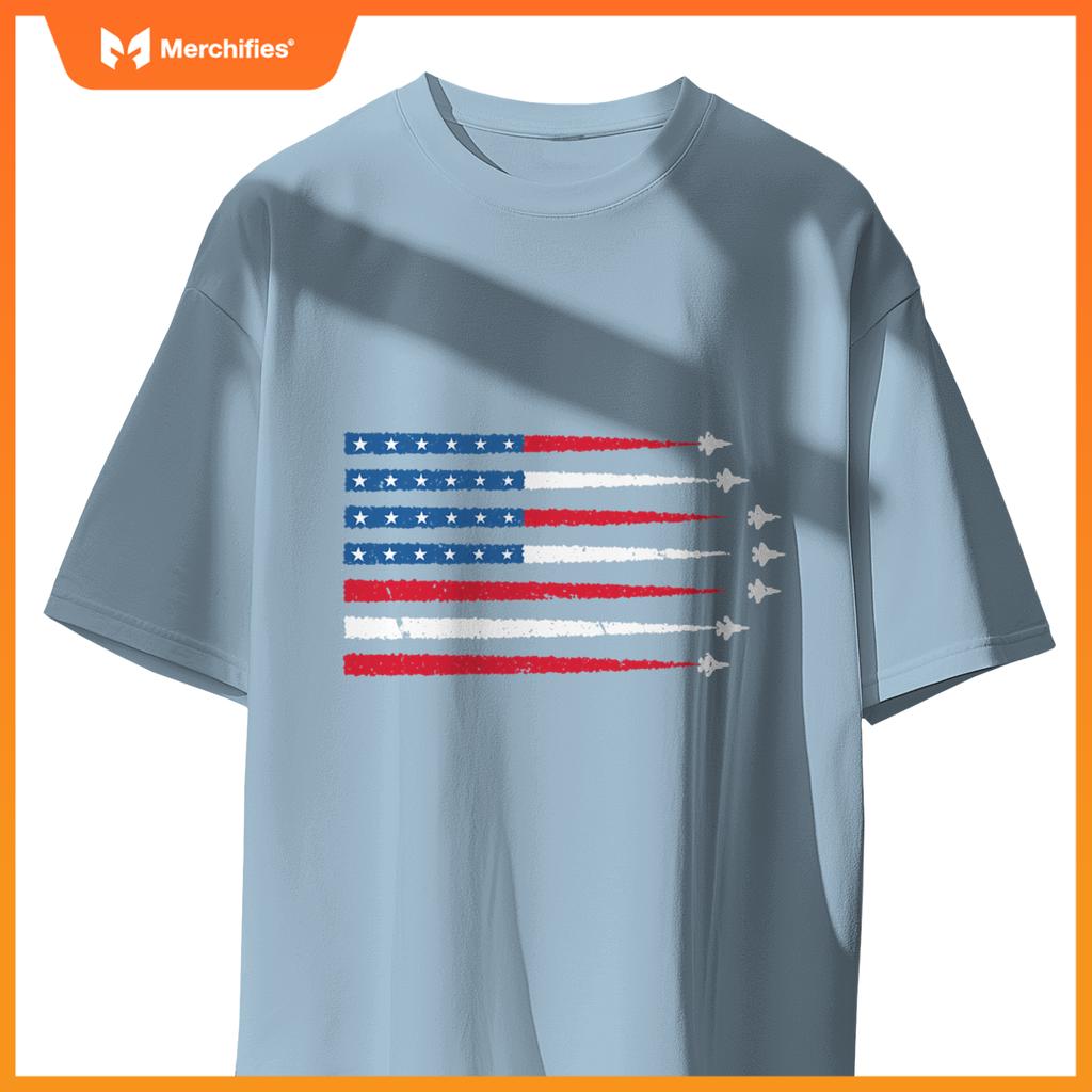 USA American Flag Men Women Kids Fighter Jets Patriotic T-Shirt