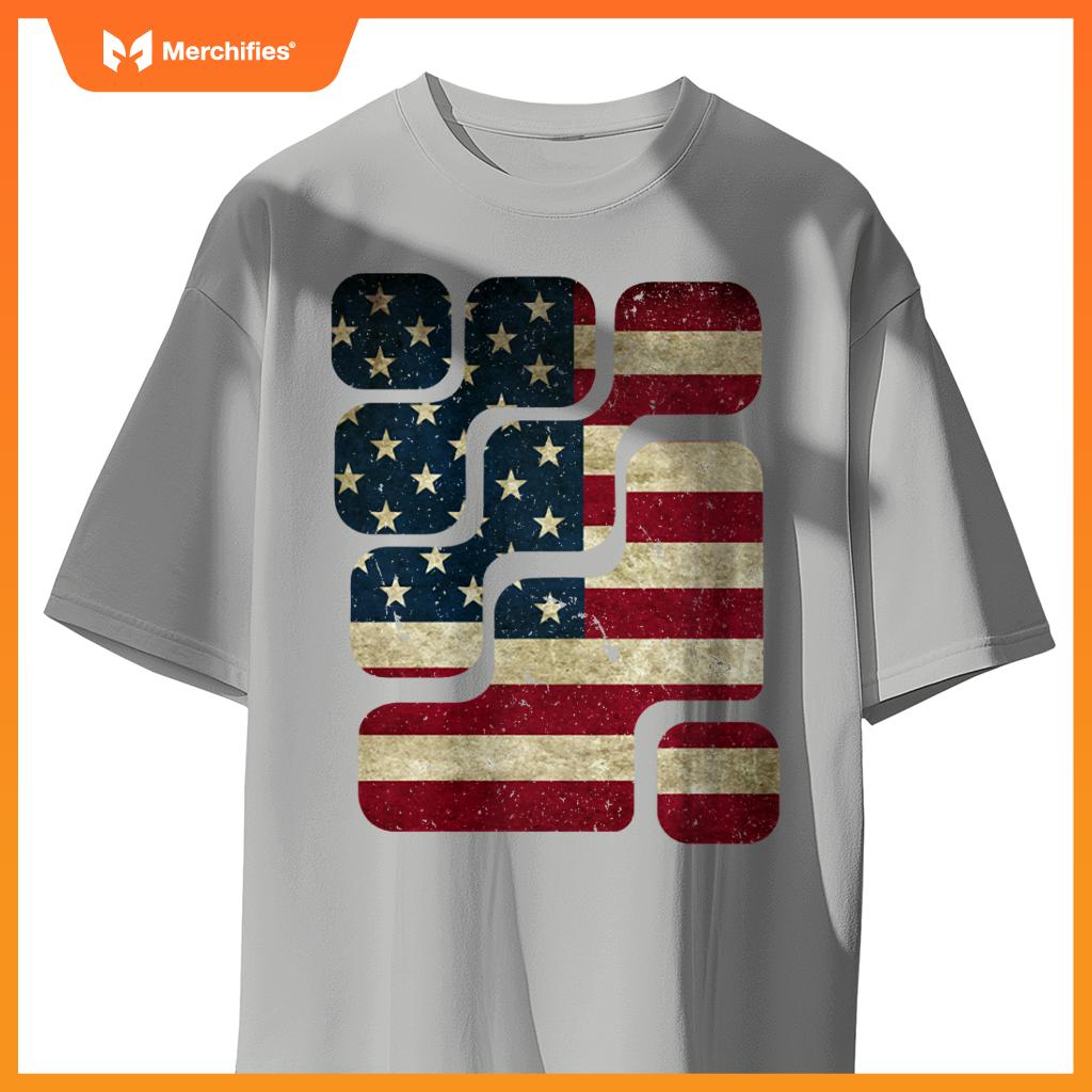 USA American Flag Patriotic Retro Puzzle Mens Womens Kids T-Shirt