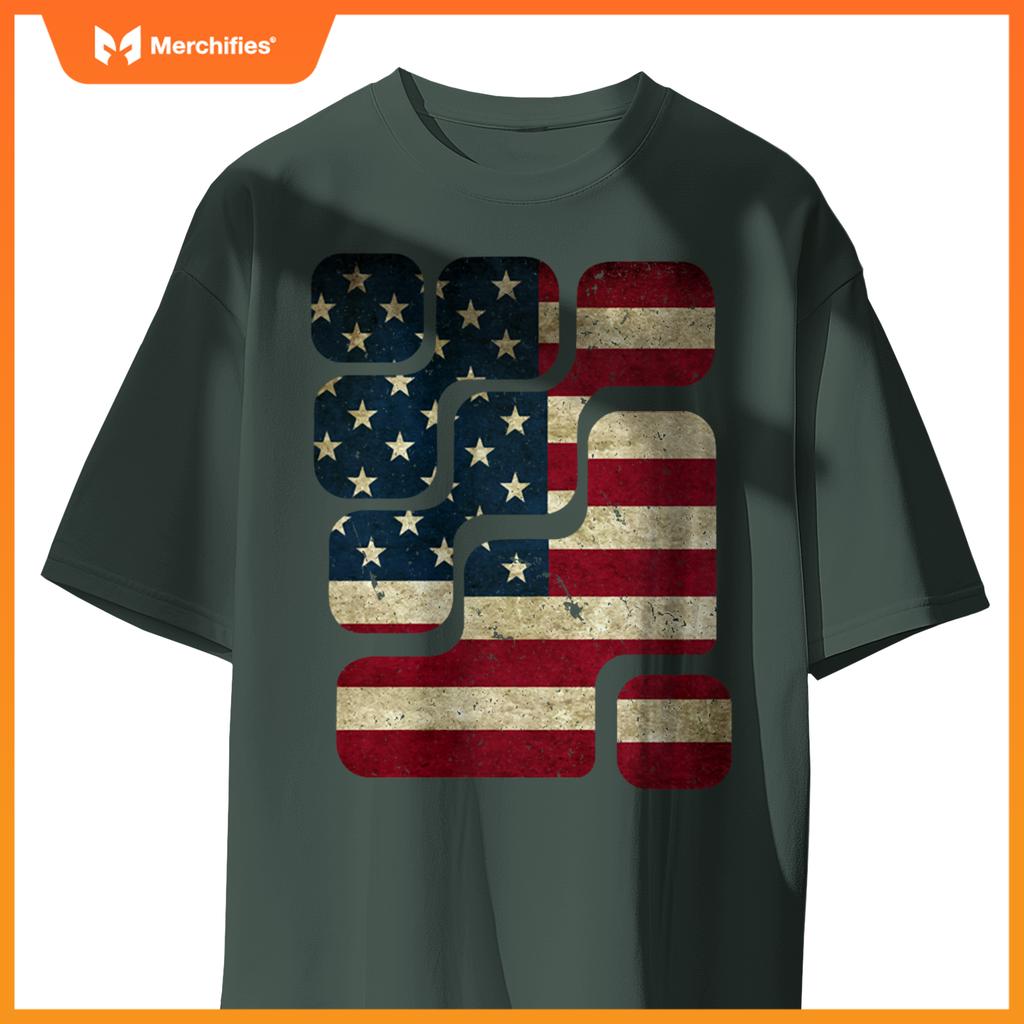 USA American Flag Patriotic Retro Puzzle Mens Womens Kids T-Shirt