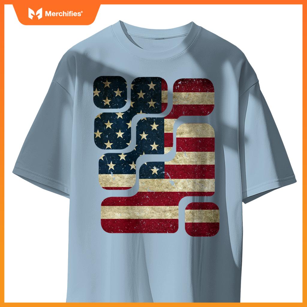 USA American Flag Patriotic Retro Puzzle Mens Womens Kids T-Shirt