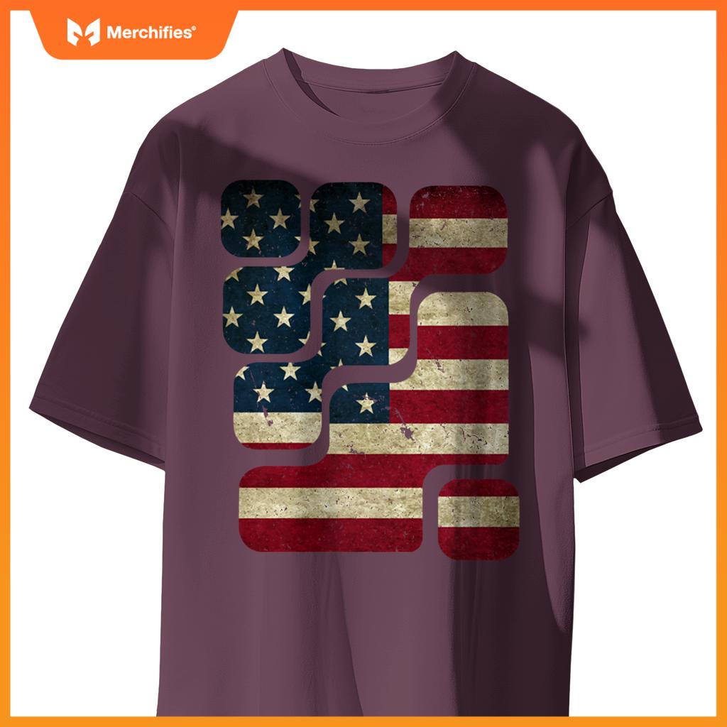 USA American Flag Patriotic Retro Puzzle Mens Womens Kids T-Shirt