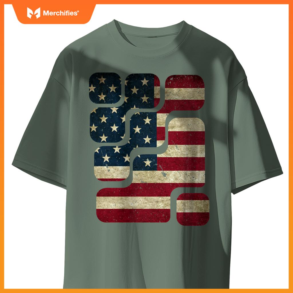 USA American Flag Patriotic Retro Puzzle Mens Womens Kids T-Shirt