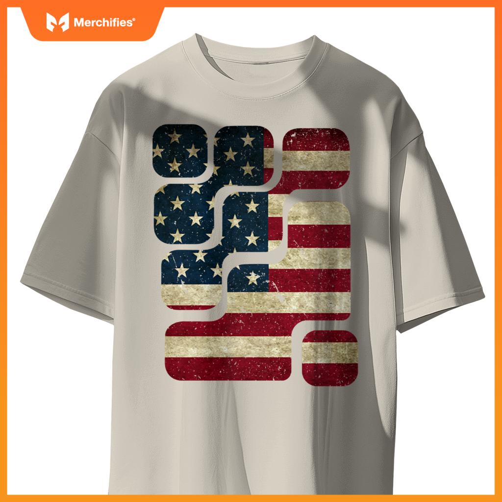 USA American Flag Patriotic Retro Puzzle Mens Womens Kids T-Shirt