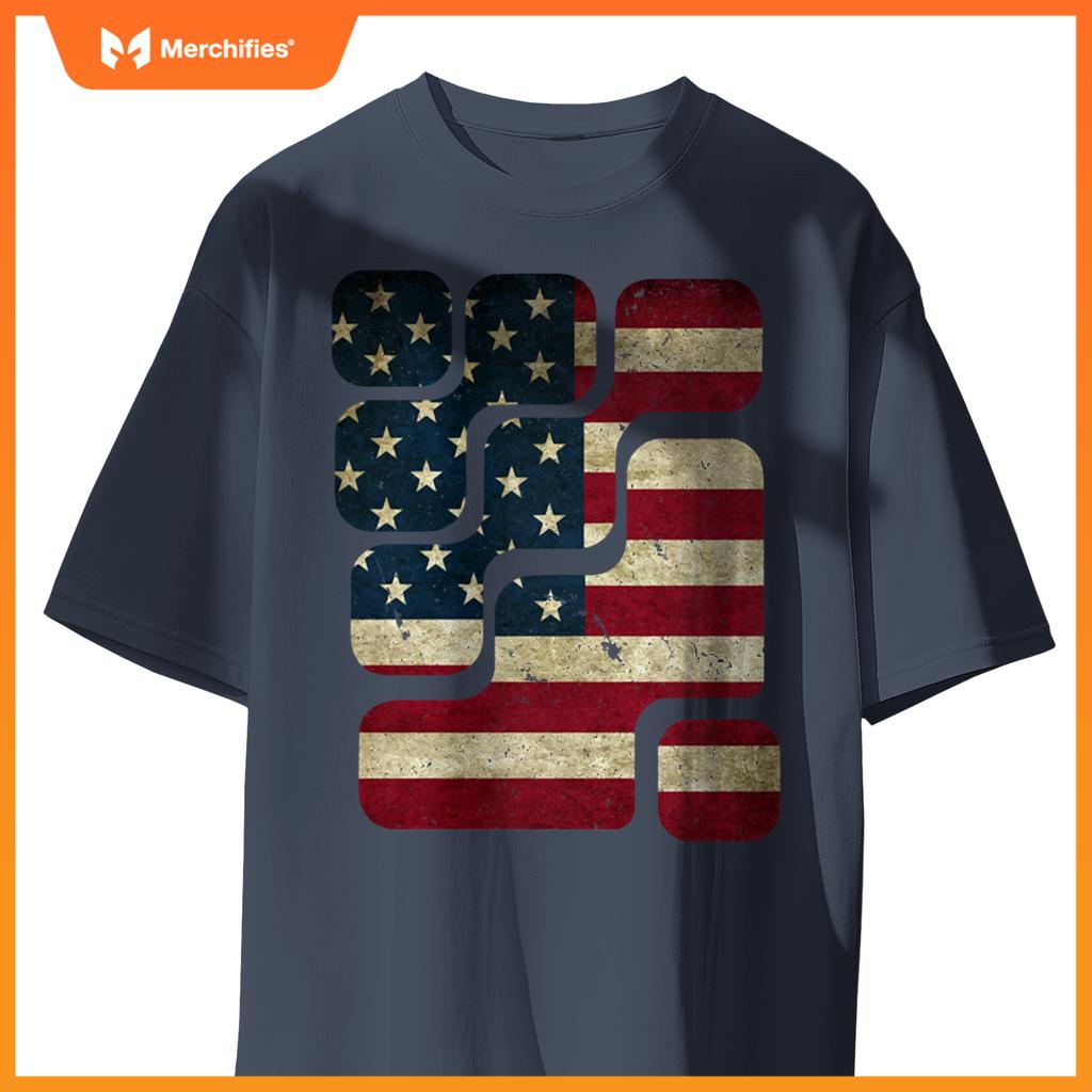 USA American Flag Patriotic Retro Puzzle Mens Womens Kids T-Shirt