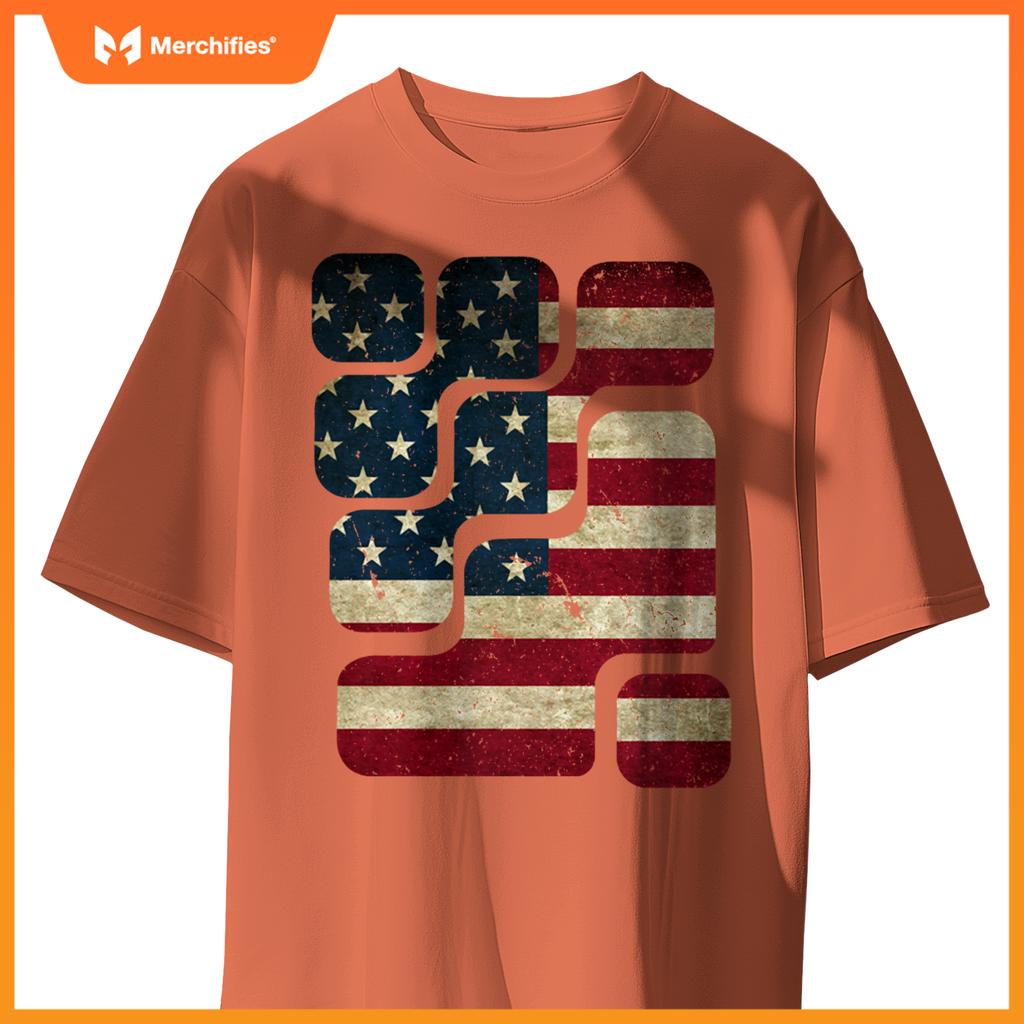 USA American Flag Patriotic Retro Puzzle Mens Womens Kids T-Shirt