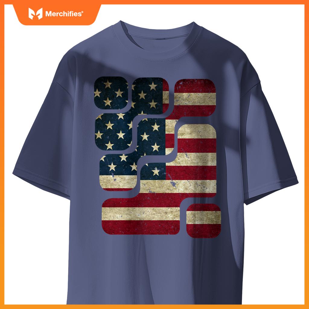 USA American Flag Patriotic Retro Puzzle Mens Womens Kids T-Shirt