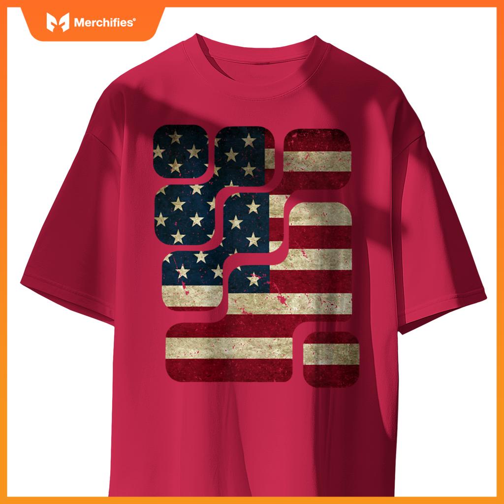 USA American Flag Patriotic Retro Puzzle Mens Womens Kids T-Shirt