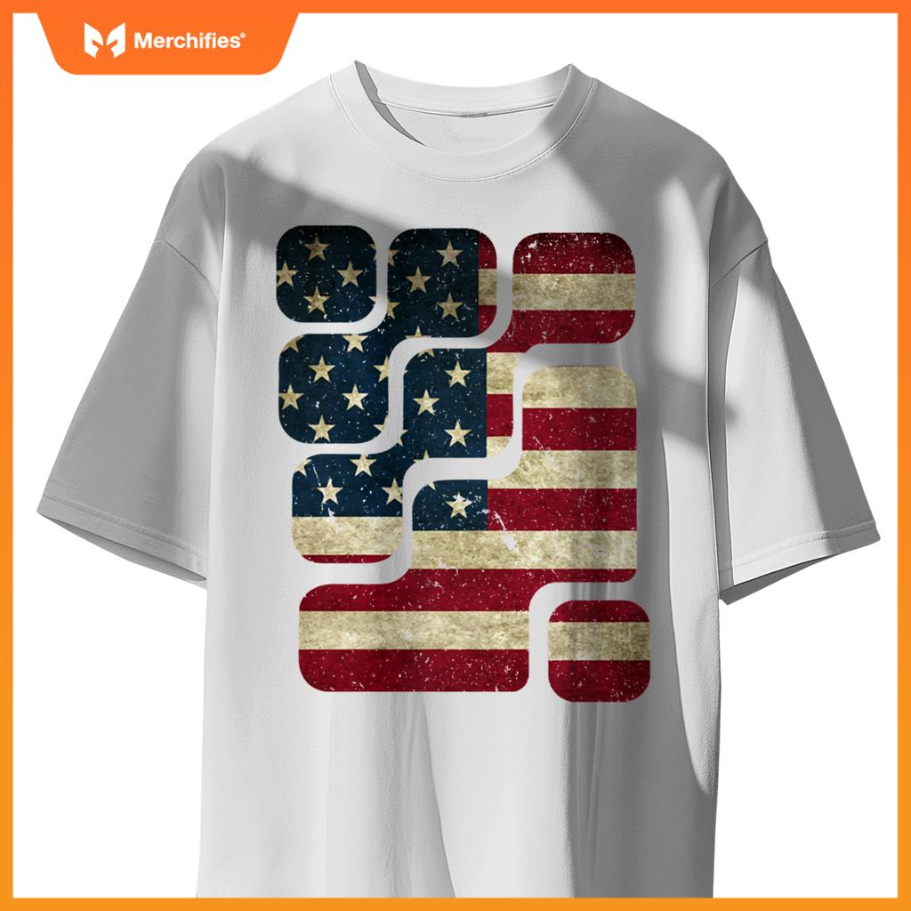 USA American Flag Patriotic Retro Puzzle Mens Womens Kids T-Shirt