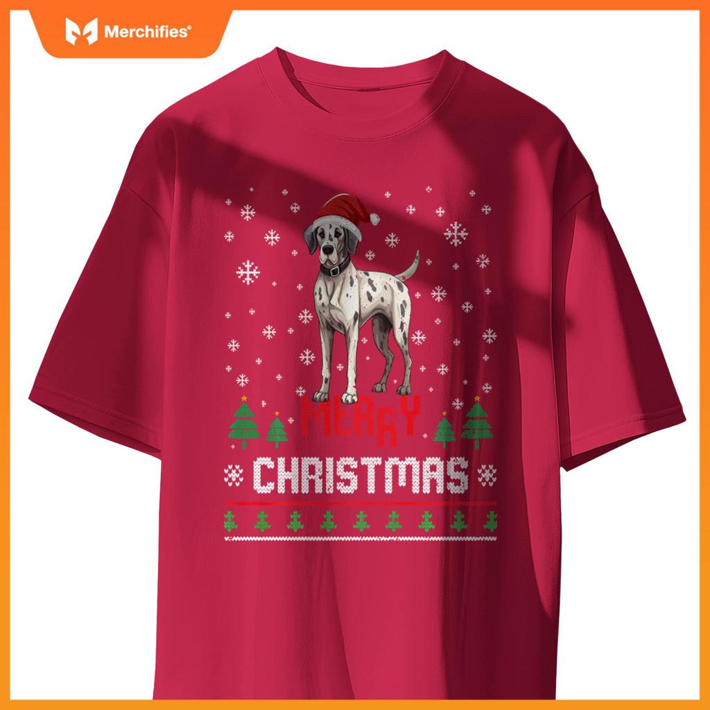 Ugly Merry Christmas Great Dane Xmas Dog Santa Hat T-Shirt
