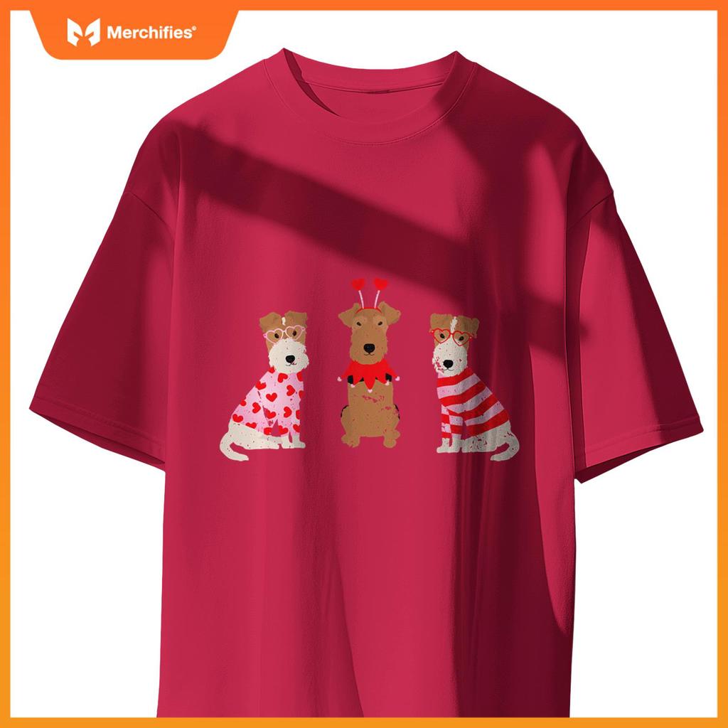 Valentines Welsh Wire Fox Terrier Cute Dogs Heart Love Puppy T-Shirt
