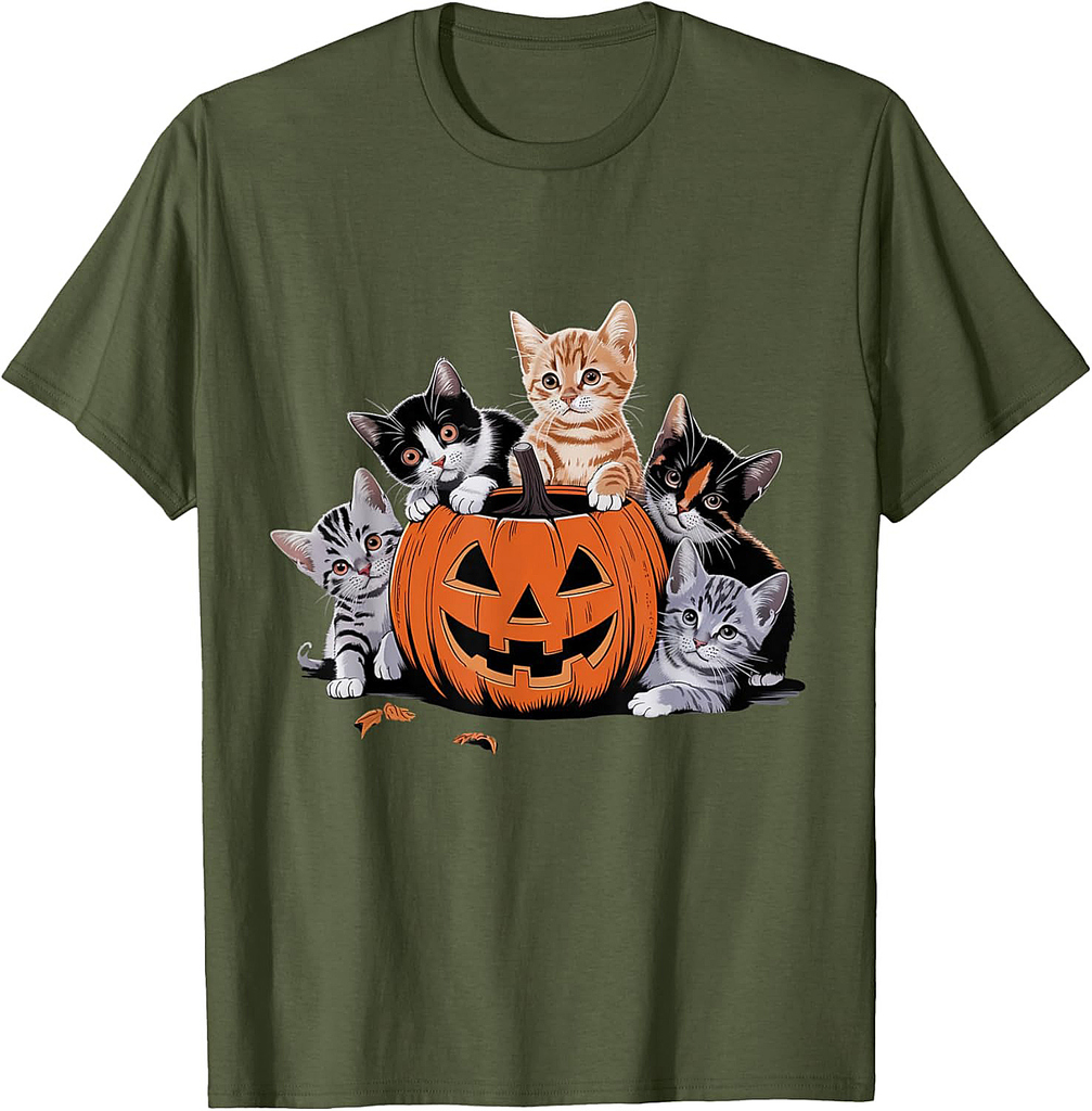 Vintage 90s Cat Pumpkin Halloween Retro Floral Spooky Season T-Shirt