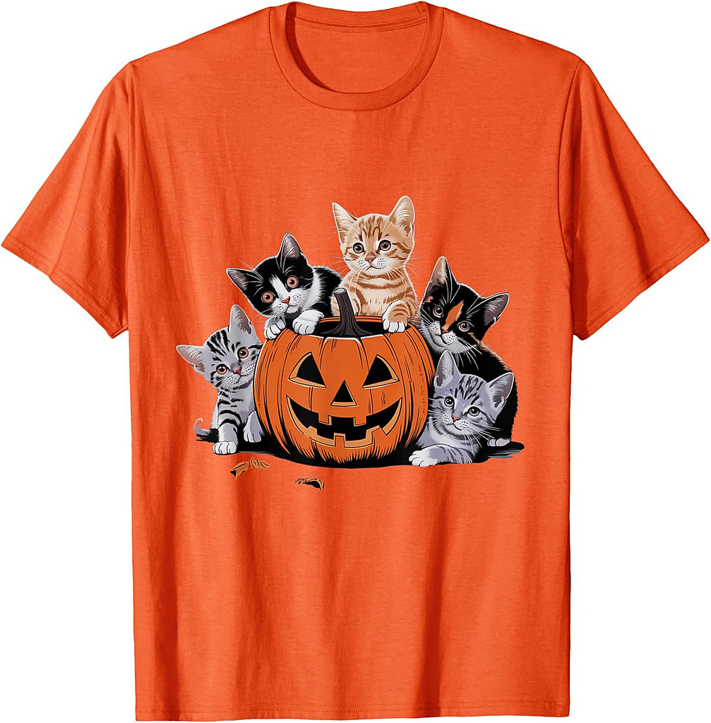 Vintage 90s Cat Pumpkin Halloween Retro Floral Spooky Season T-Shirt