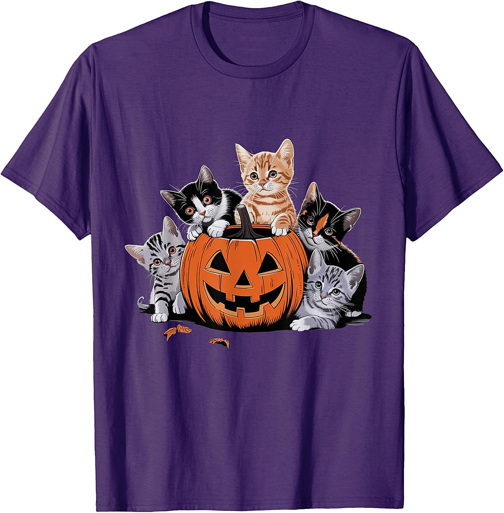 Vintage 90s Cat Pumpkin Halloween Retro Floral Spooky Season T-Shirt