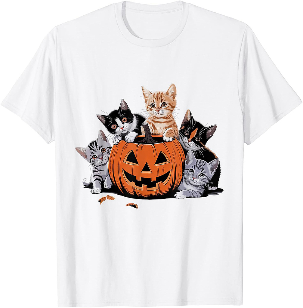 Vintage 90s Cat Pumpkin Halloween Retro Floral Spooky Season T-Shirt