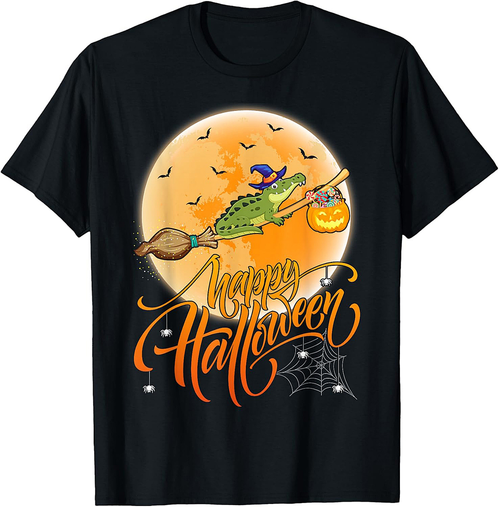 Vintage Alligator Ride Witch Shotgun Alligator Halloween T-Shirt