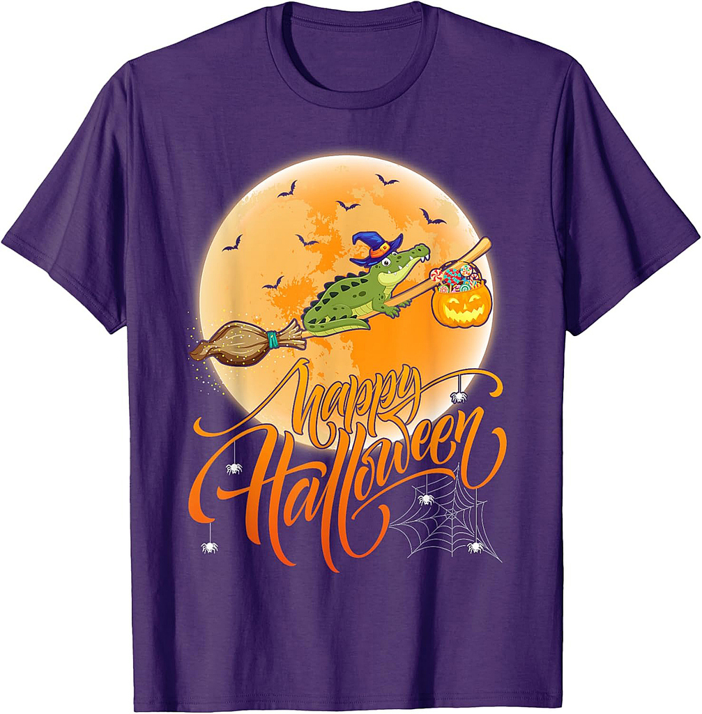 Vintage Alligator Ride Witch Shotgun Alligator Halloween T-Shirt