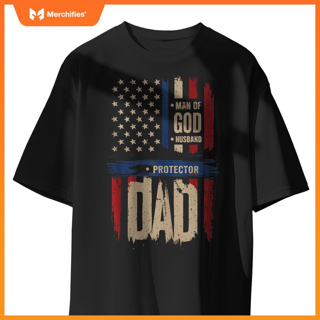 Vintage American Flag Protector Patriotic Dad Style T-Shirt