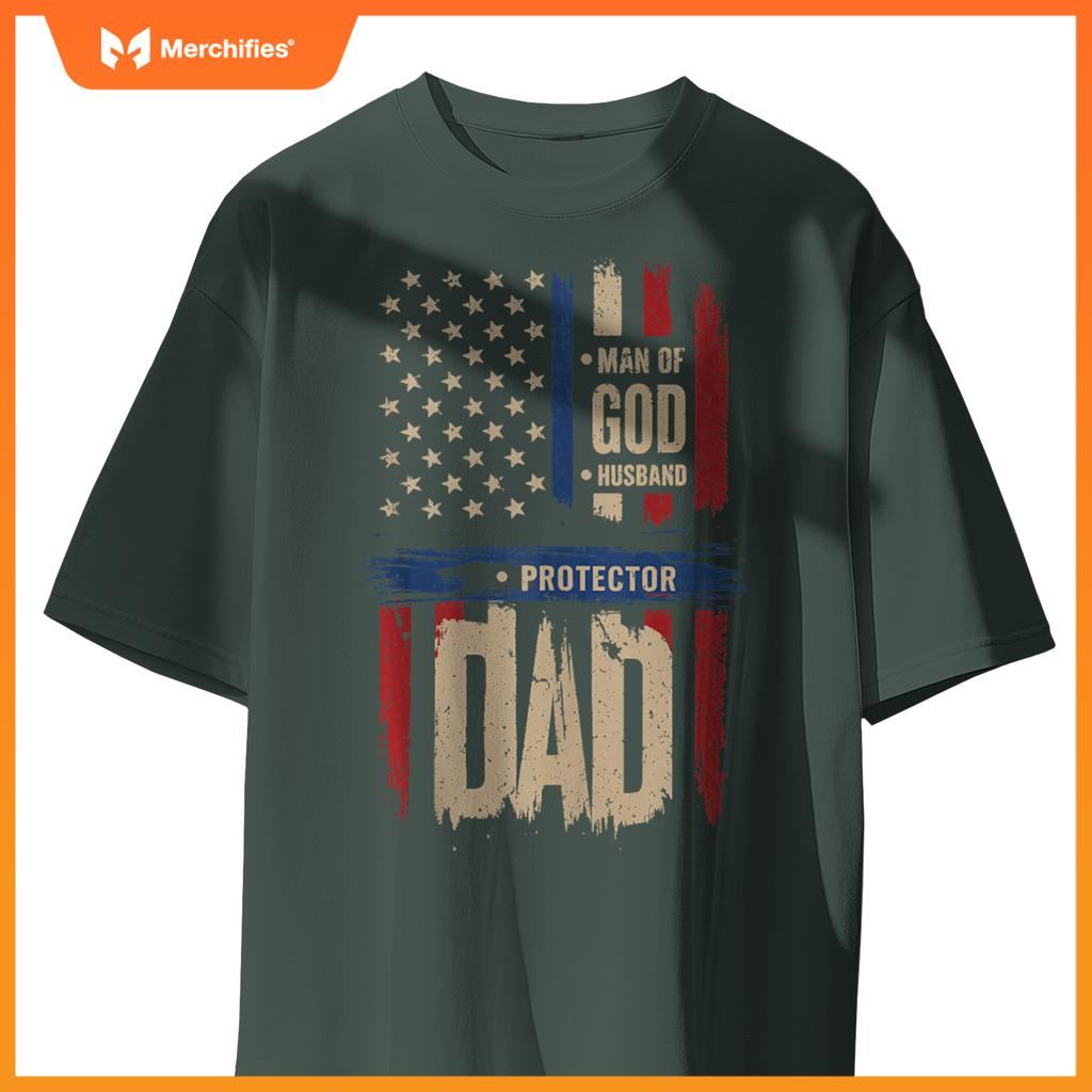 Vintage American Flag Protector Patriotic Dad Style T-Shirt