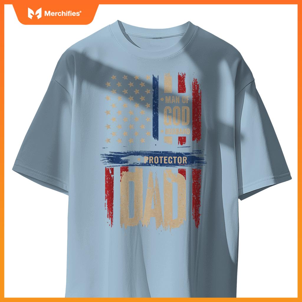 Vintage American Flag Protector Patriotic Dad Style T-Shirt