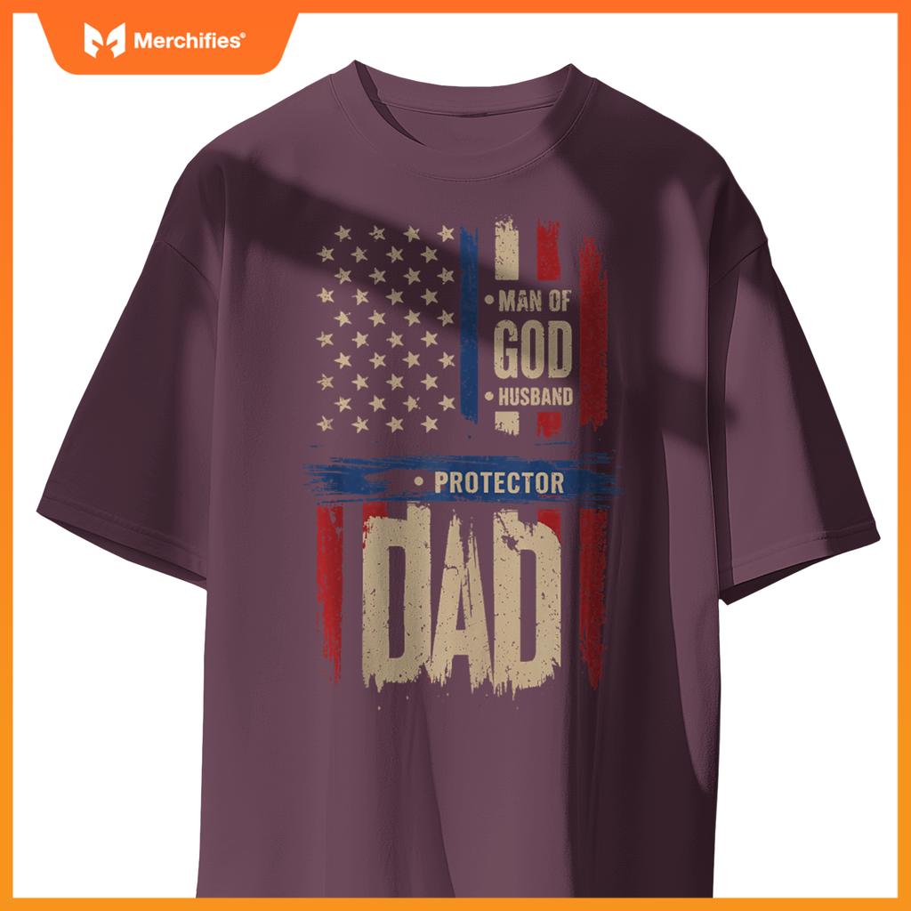Vintage American Flag Protector Patriotic Dad Style T-Shirt