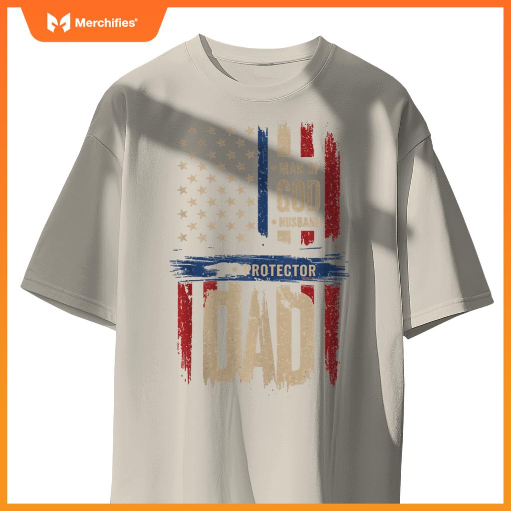 Vintage American Flag Protector Patriotic Dad Style T-Shirt