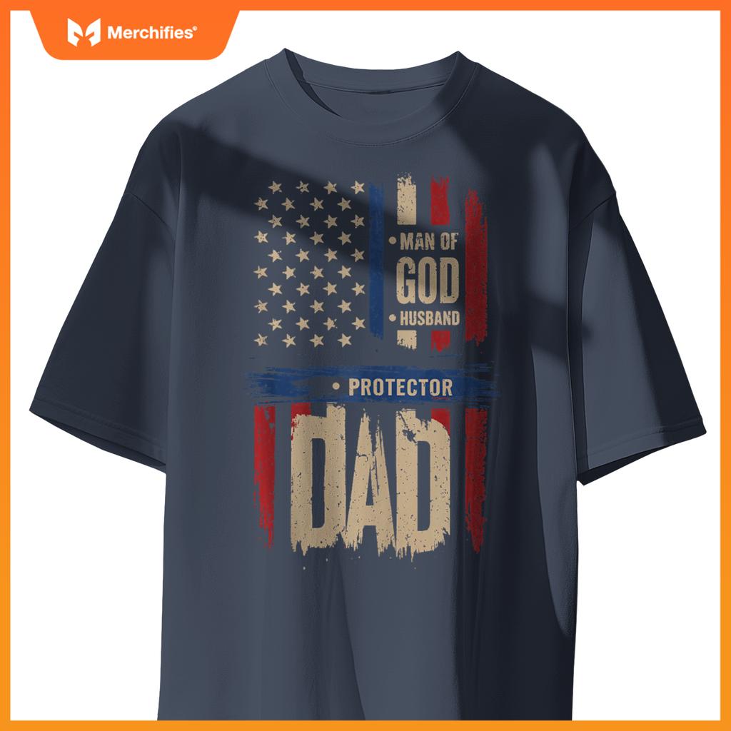 Vintage American Flag Protector Patriotic Dad Style T-Shirt