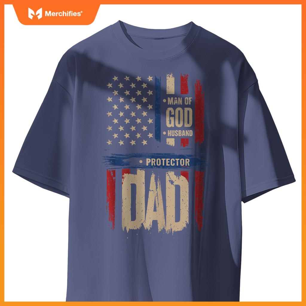 Vintage American Flag Protector Patriotic Dad Style T-Shirt