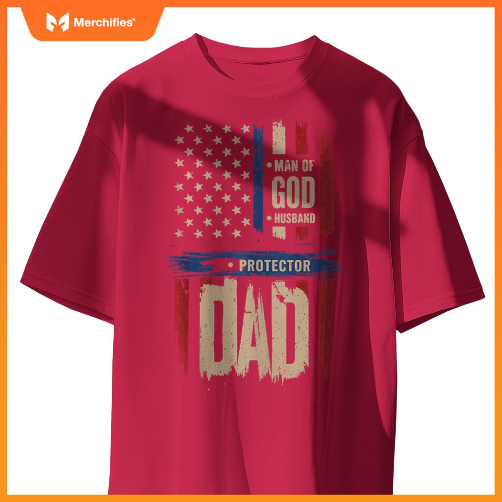 Vintage American Flag Protector Patriotic Dad Style T-Shirt