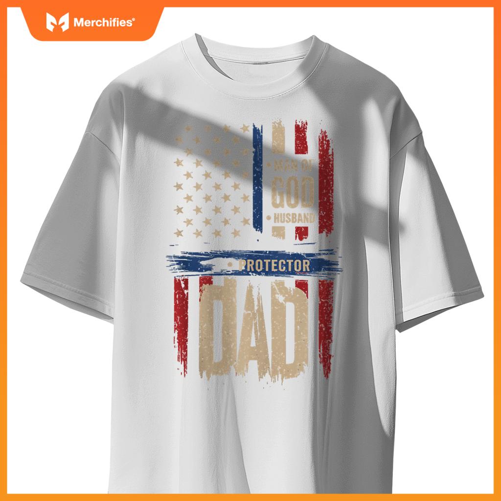 Vintage American Flag Protector Patriotic Dad Style T-Shirt