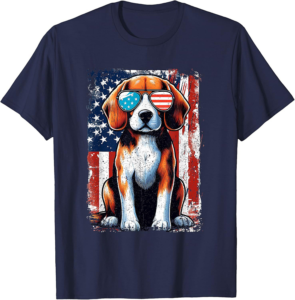 Vintage Beagle Dog American USA US Flag Pets Lovers Outfit T-Shirt